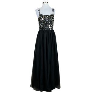 Blondie Nites Junior's Formal Dress Size Size 7 Black Jeweled Tulle A-Line Gown